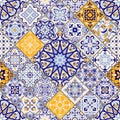 Seamless colorful patchwork in turkish style. Hand drawn background. Azulejos tiles patchwork. Portuguese and Spain decor. Islam Royalty Free Stock Photo